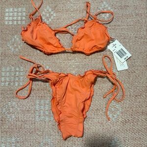 l*space Orange Ruffle Triangle String Bikini